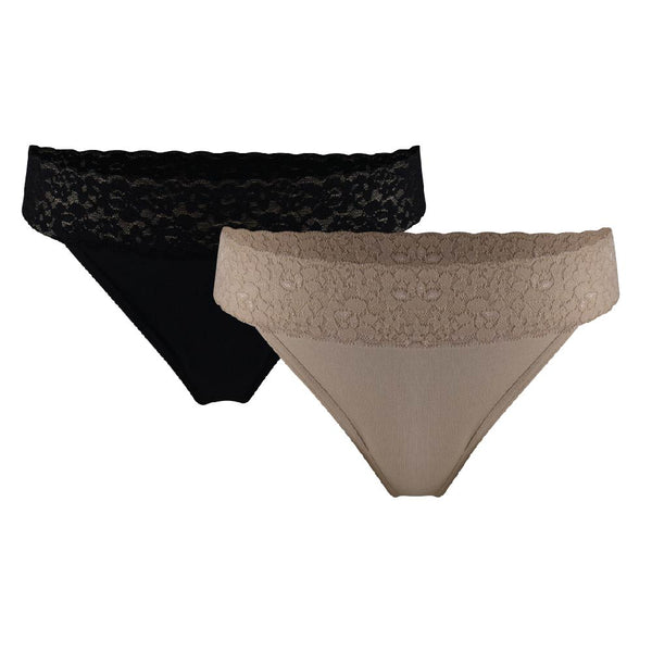 Hipster Lace Cotton Thong 2 Pack Underwear