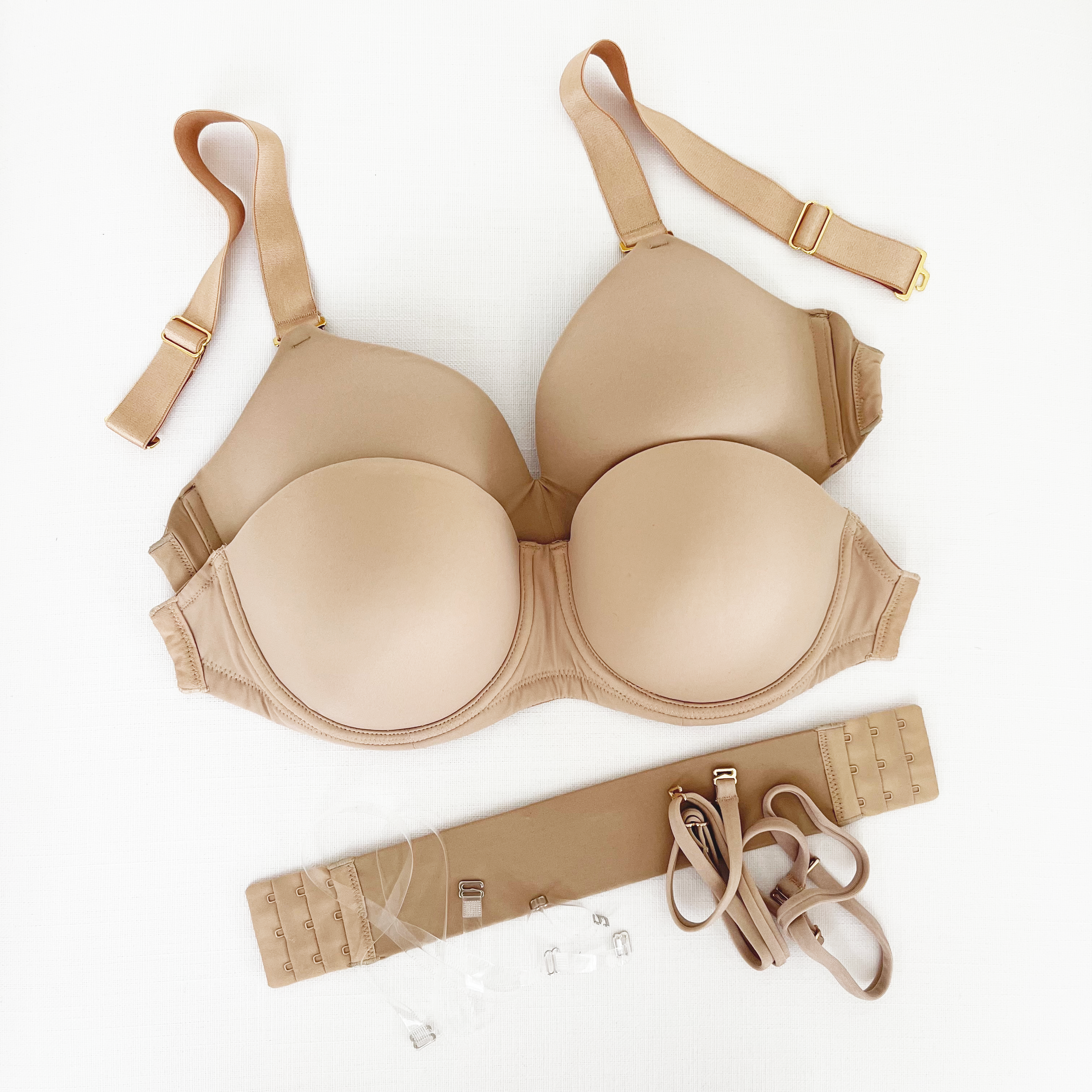 Womens Padded Underwired Level 1 Push Up Multiway Bra with Transparent  Straps & Band in Beige