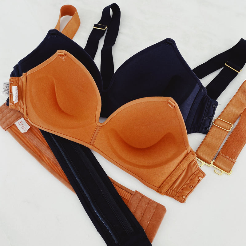 Side-Clasping Wireless Bra Interchangeable Set in Amber and Black