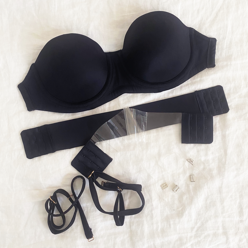 Wholesale black bra with clear back strap For Supportive Underwear 