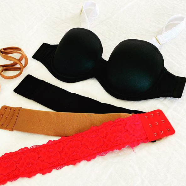 Black Bra Cups with amber back band and black and pink back bands